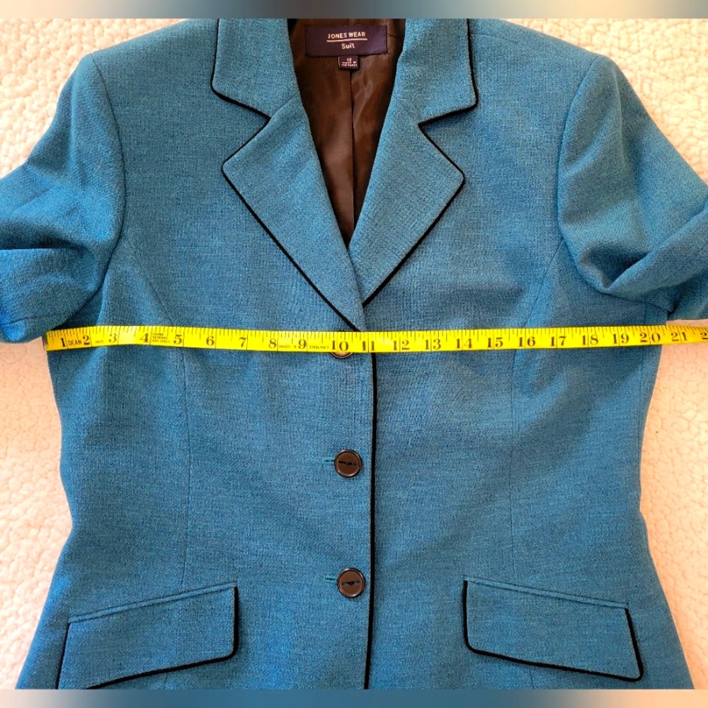 Women's Vintage Jones Wear Teal Fully Lined Blazer Size 12 - Picture 10 of 14